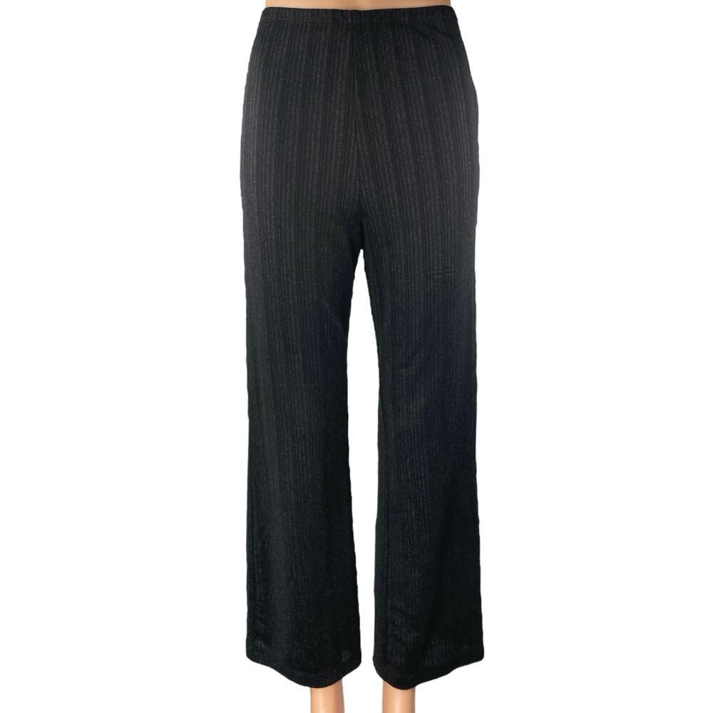 Reformation Women's Black Metallic Ribbed Knit Wide Leg Trousers Pants Size S